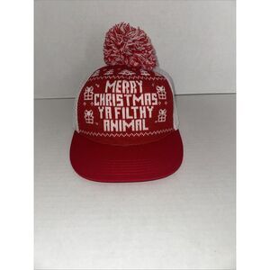 Lit Christmas Trucker Hat Red White "Merry Christmas Ya Filthy‎ Animal" Snapback